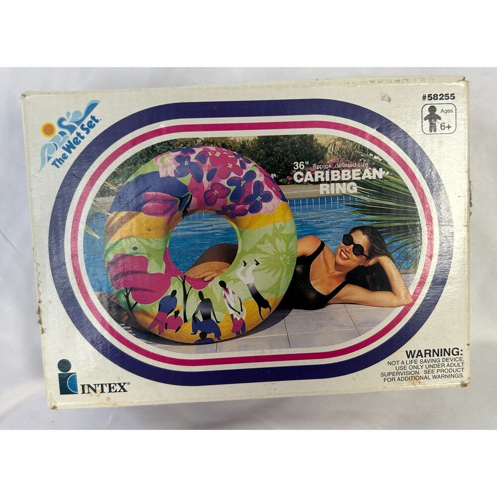 Vintage Intex 36” Caribbean Pool Ring 1992 Tube Colorful Tribal Design